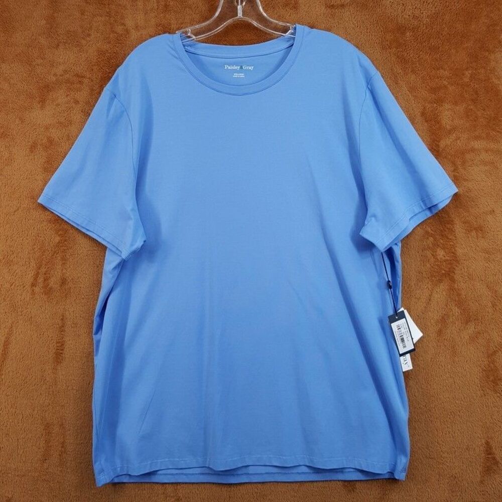 PAISLEY & GRAY Shirt Mens XXL Solid Blue Pullover Crew Cotton Blend T-Shirt Tee